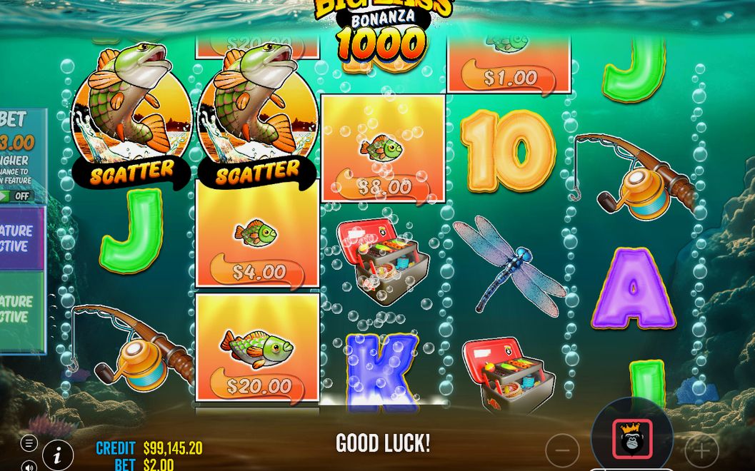 Free spins med Wild Fisherman aktiv på alla fem hjul